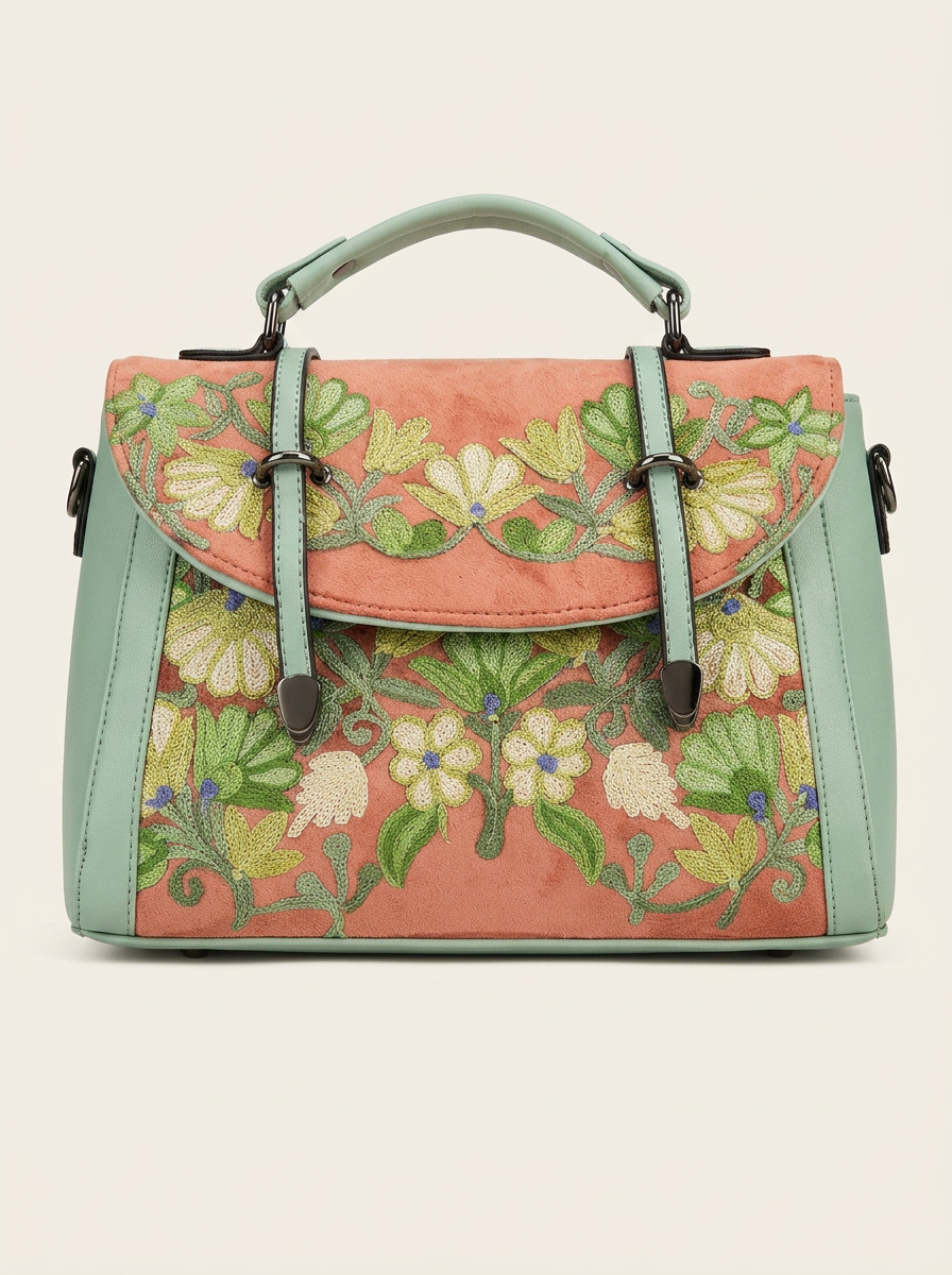 Sac Brodé Corail & Menthe