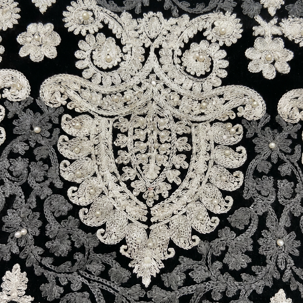 Tissu Brodé Paisley Noir & Blanc